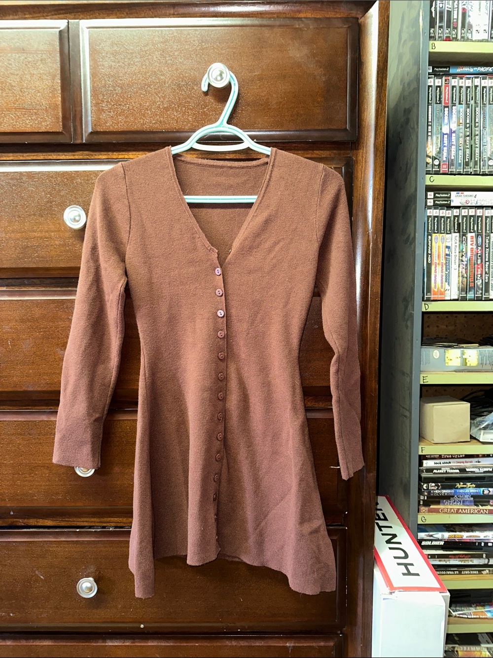 Brown V-Neck Button-Front Sweater